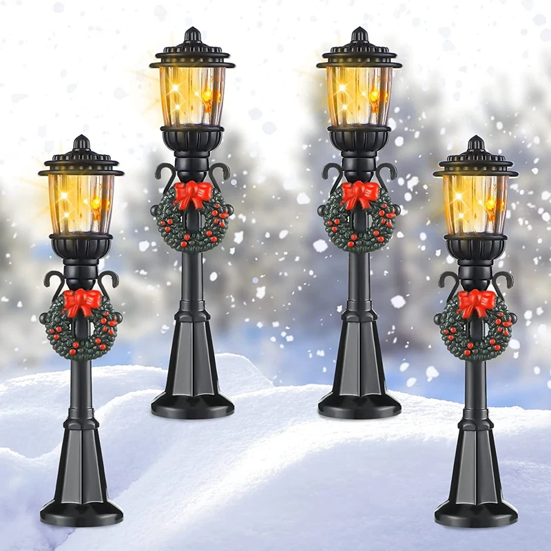 4 Pcs Mini Christmas Lamp Post Train Lamp Miniature Street Lamp Decorative Lights For DIY Dollhouse Village Pathway