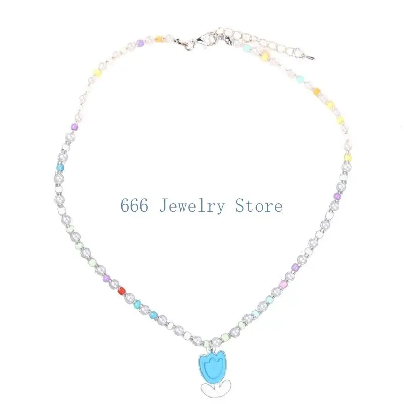 F2TD قلادة زهرة زهرة ملونة للنساء مترقم قلادة القلب الأنيقة #1