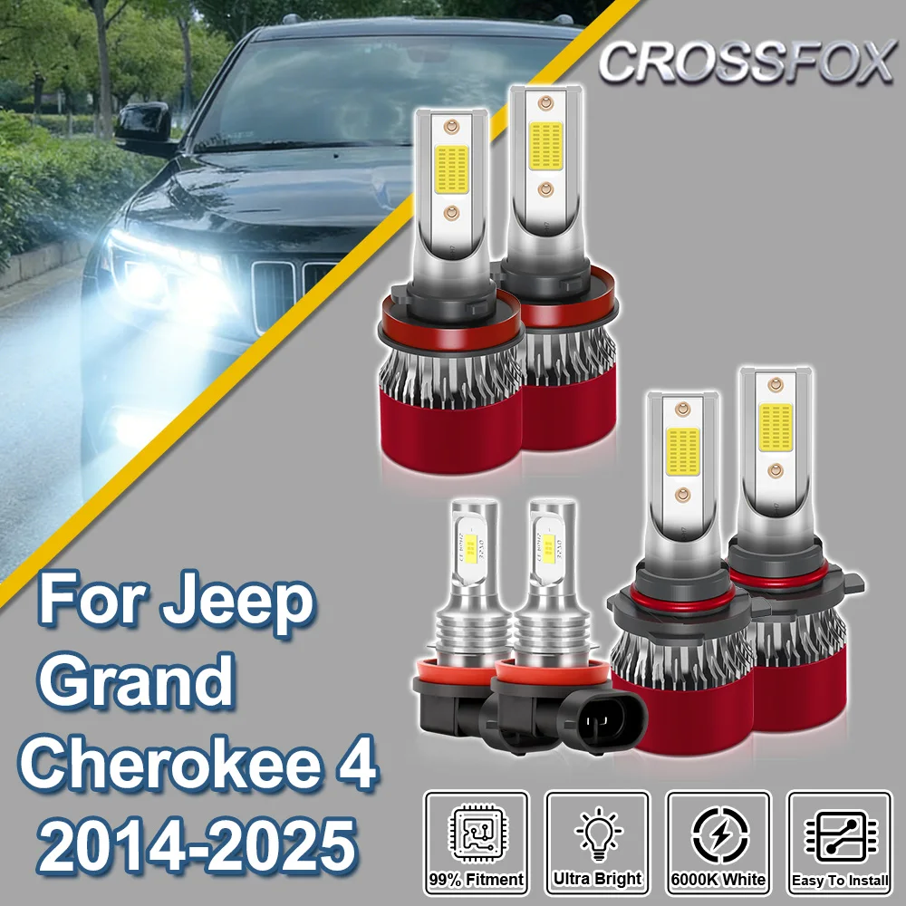CROSSFOX Para Jeep Grand Cherokee 4 2014 2015 2016 2017-2025 Canbus Turbo Hi/Lo Beam Bombilla LED para Faros Delanteros de Coche Ultra Brillante Lámpara Antiniebla