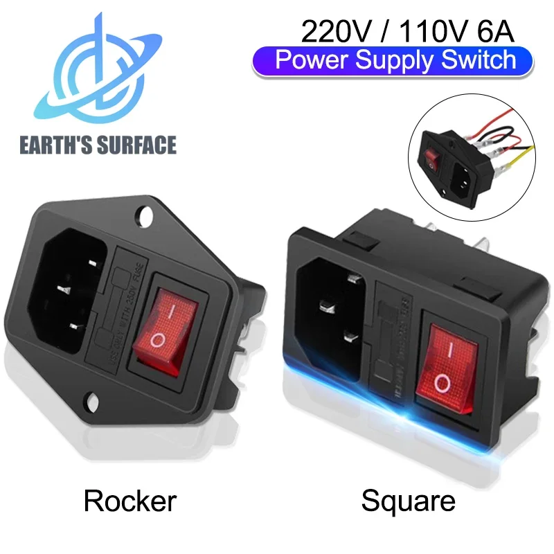 3D Printer Parts 220V 110V 6A Power Supply Switch Male Socket with Fuse for AC Power Socket Wiring Plug Connector Switcher