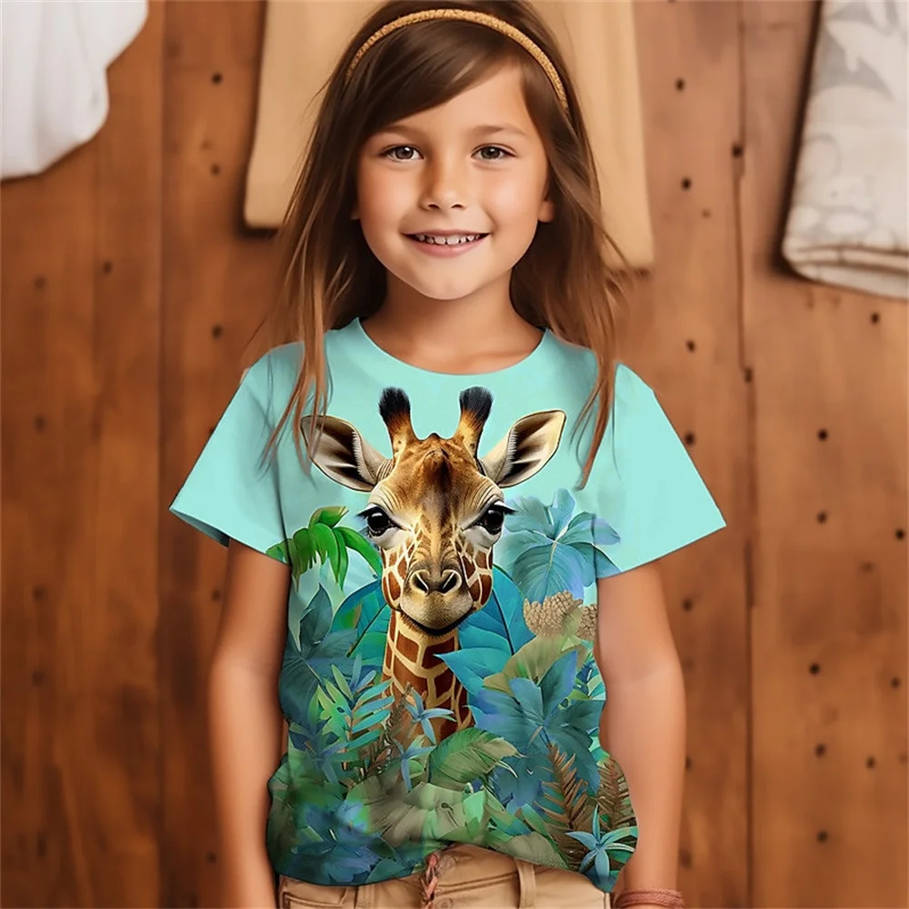 

Funny Animal Giraffe Girl T Shirts Kids Gift Tee T Shirt For Girls Short Sleeve Casual Top Tee Children's Clothing