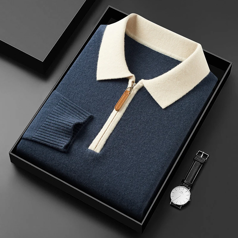 

Wool 100% Knitted Men Sweater Turn-Down Collar Exquisite Elastic Winter Quality Thick Soft Comfortable Fashion Sueters De Hombre