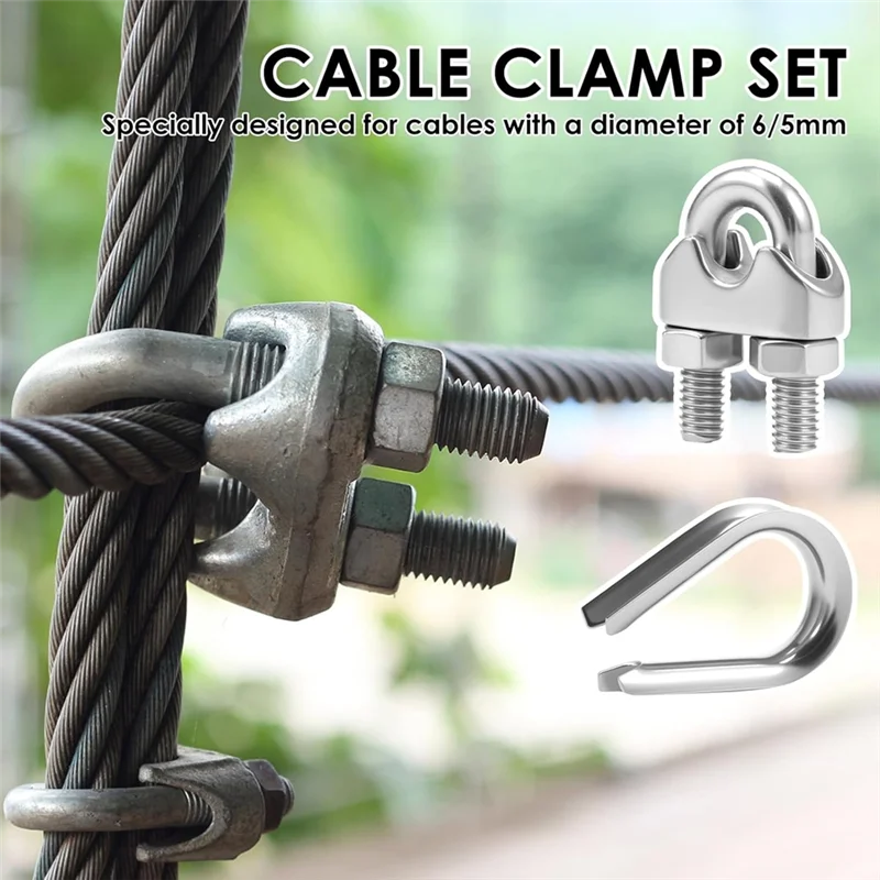 

ABDJ-20Pcs M6 Wire Rope Clamps, Stainless Steel Cable Clamps Wire Rope Thimble U Bolt Saddle Fastener