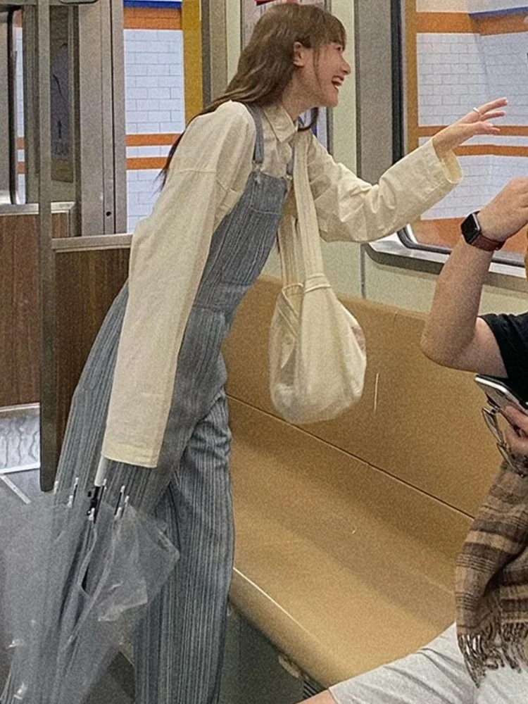 Jumpsuits Women Striped Retro Design Loose Streetwear Korean Style Casual Simple Empire All-match Spring Denim Personality Teens