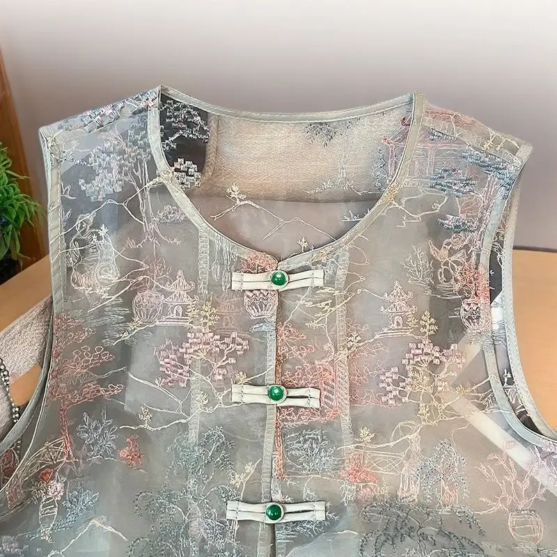 Summer Sleeveless Vest Heavy Embroidery Shoulder Summer Crop Top Chalecos Para Mujer Shirt Blusa