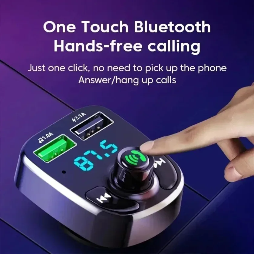 XIKCU LED MP3 Car Bluetooth FM Hands-Free Bluetooth-compaitable 5.0 Transmitter 3.1A QC3.0 PD Type C Dual USB Car Charger