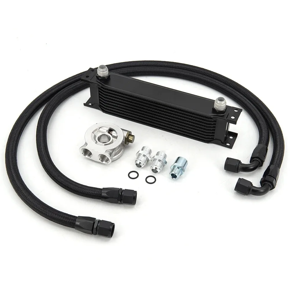 

Universal racing car row 10 excavator hydraulic oil cooler kit with OIL FILTER SANDWICH ADAPTER+an10 hose