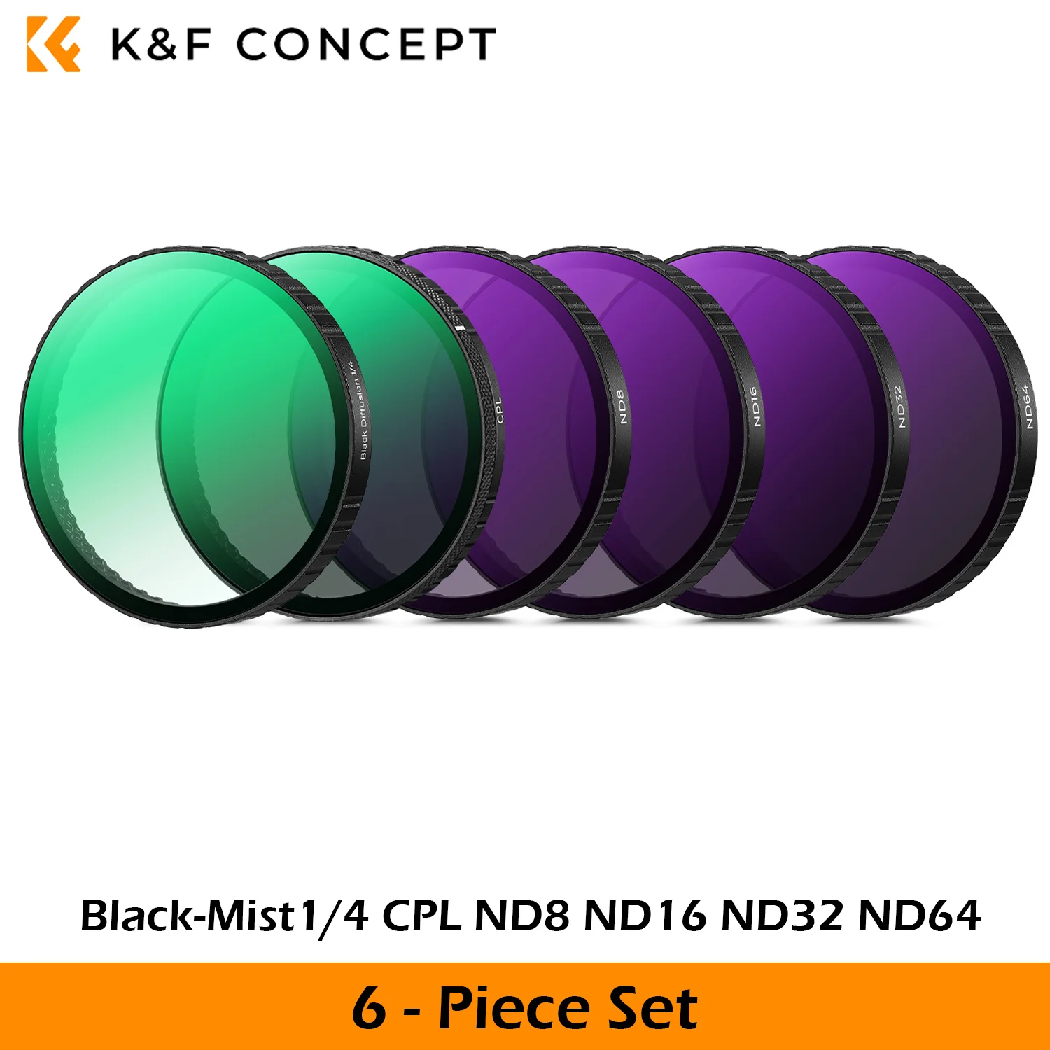 K&F CONCEPT Filterset voor DJI Osmo Action 6 – Inclusief Variabele ND PL CPL Zwarte Diffuser 1/4 en Vaste ND4 ND8 ND16 ND32 ND64