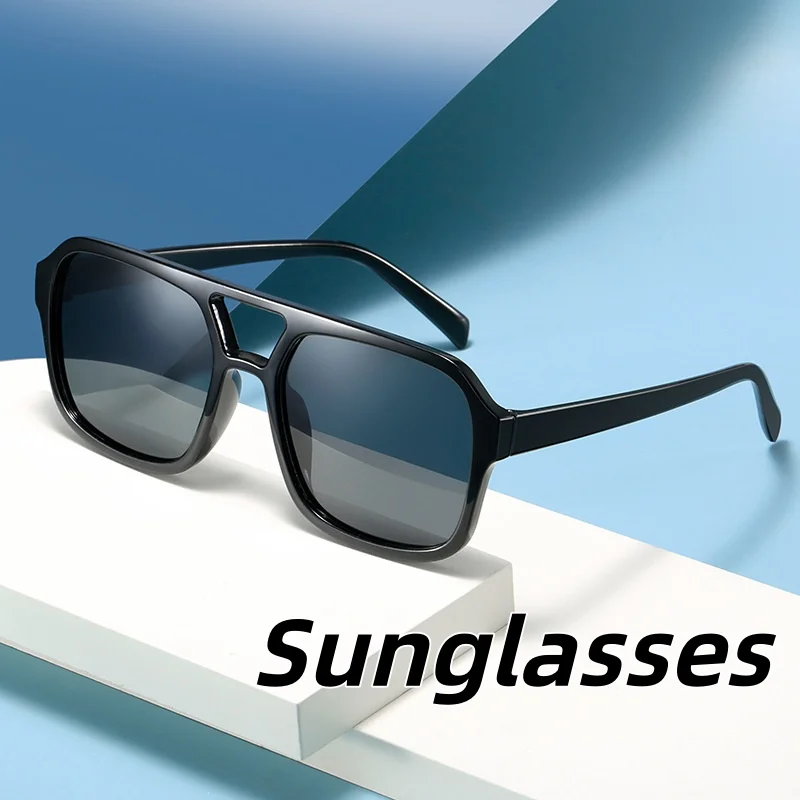 

New Square Frame Double Beam Anti Blue Bright Sunglasses Retro Fashion Trend Personalized Sunscreen Eyeglasses Women and Men
