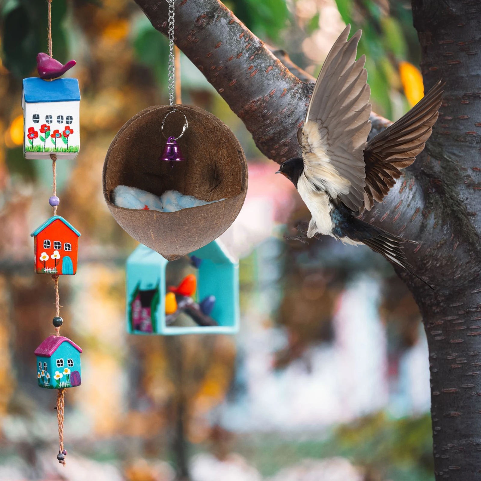 

Crafted Parrot House Natural Bird Nest Delicate Bed Supplies Hanging Coconut Shell Hut Cage Lifelike Accessory Breathing Easy