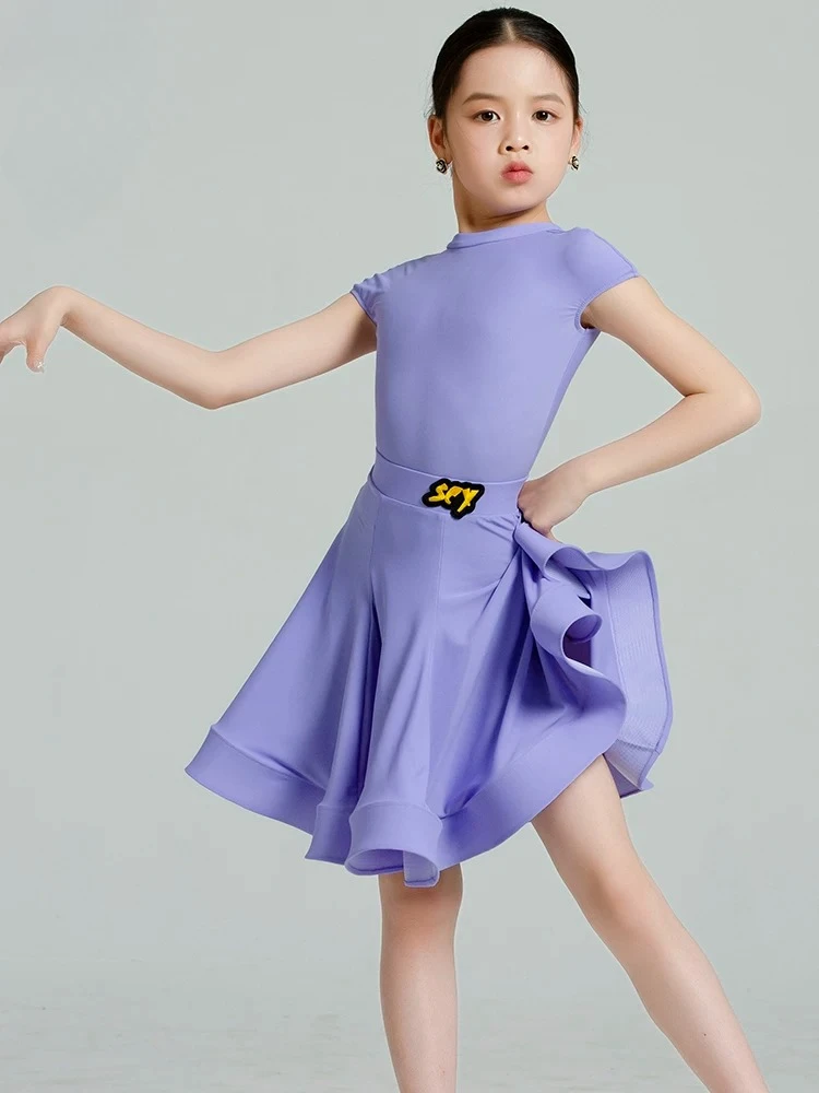 2026 Summer Shiny Latin Competition Dress Smooth Cooling Fabric Multi Colors Kid Professional Tournament Stage For Young Dancers view 3