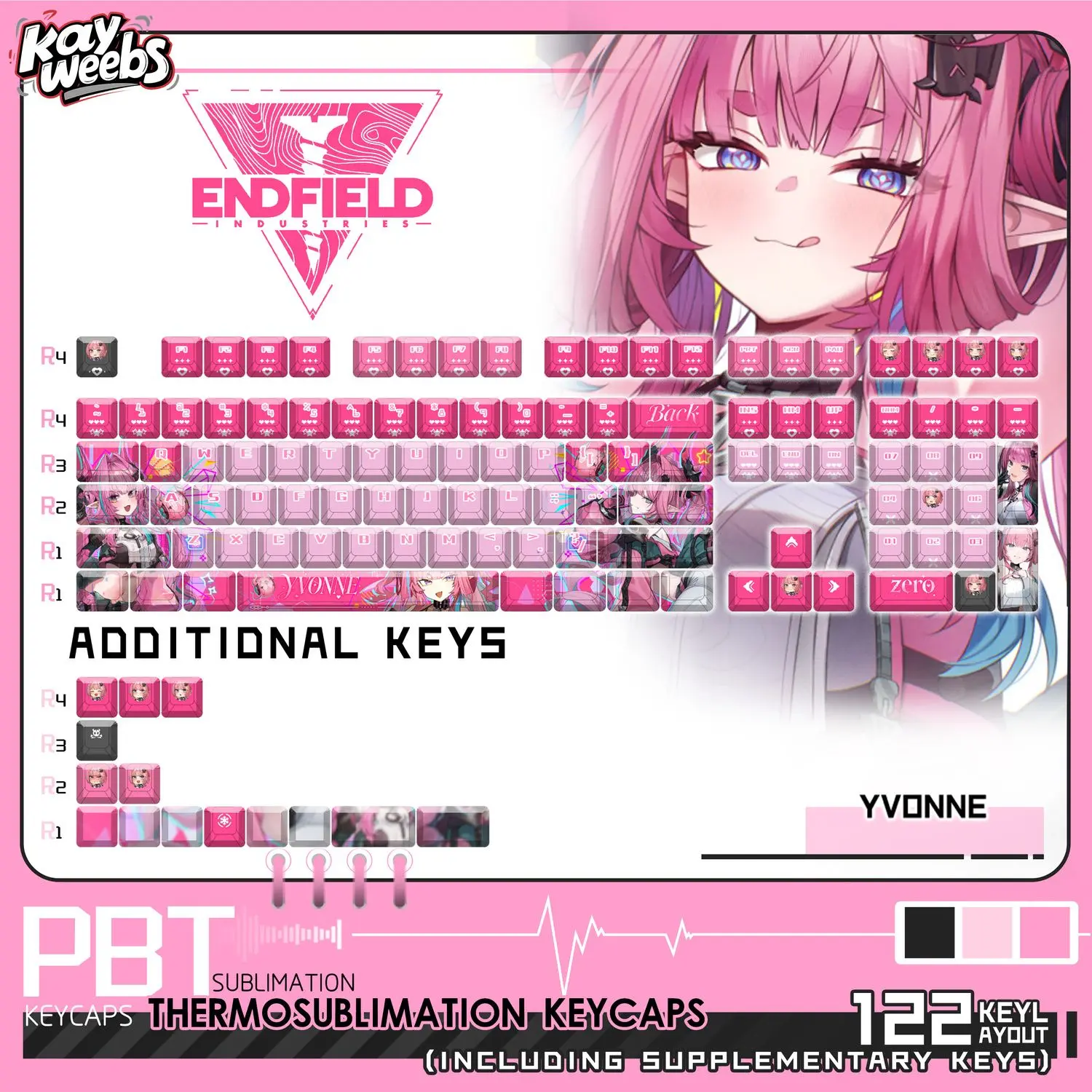 122 Keys Arknights Endfield Yvonne Keycaps Cherry Profile PBT Frontal Translucency Custom Game Key Caps for Mechanical Keyboard