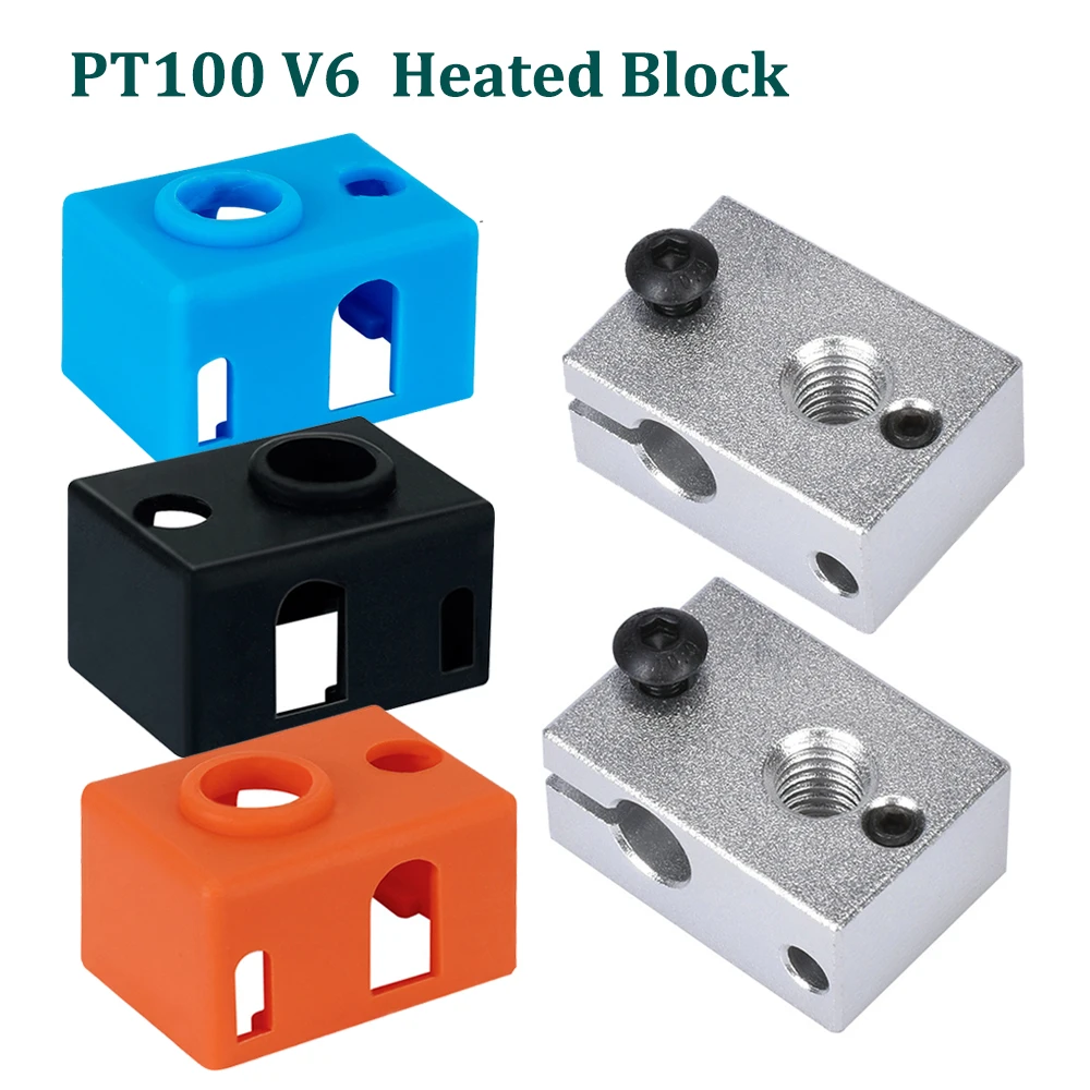 5pcs PT100 V6 Heated Block Hotend 3D Printer Part E3D PT100 V6 Heatblock Silicone Sock Cover Warm Keeping Cover Protective Sock