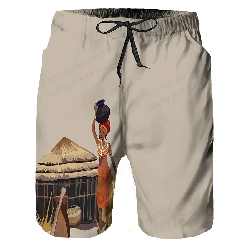 African Mural Pattern Harajuku Beach Shorts Summer Hawaii Holiday Surfing Board Shorts Gym Trunks Casual Sportwear Ice Shorts