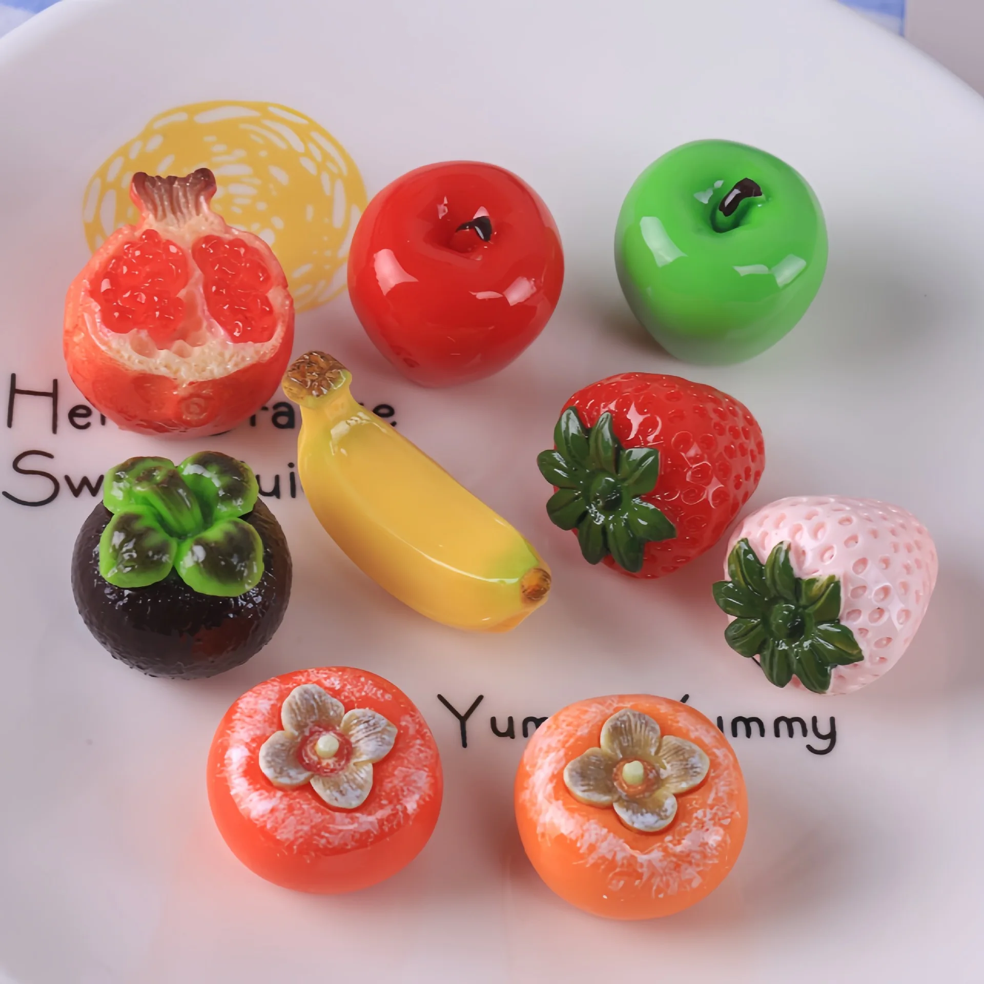 3pcs Mini Apple Banana Fruit Charms Persimmon Realistic Miniature Food Models DIY Accessories Pendants Desktop Decorations