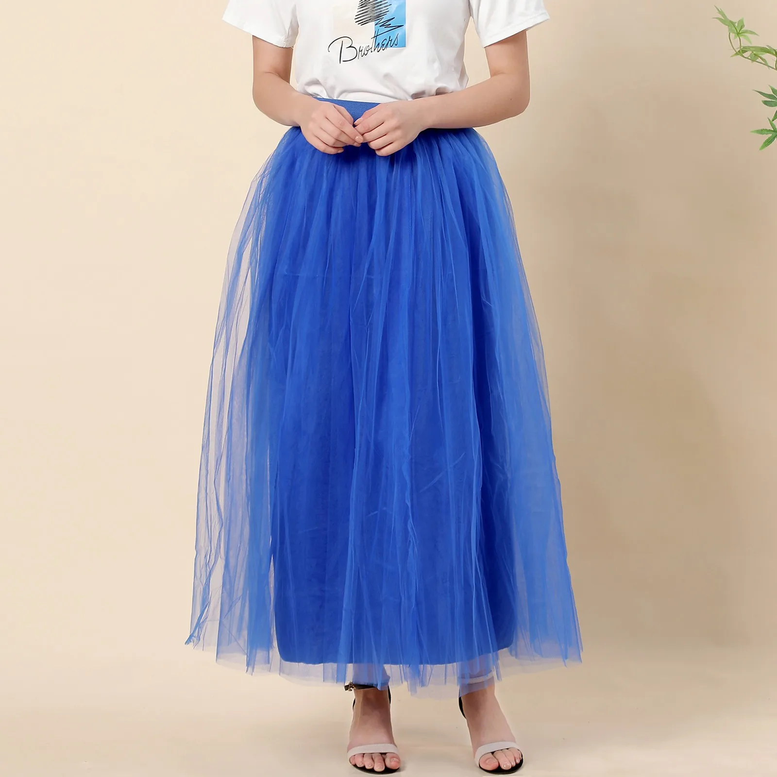 4Layered 100cm Tutu Tulle Skirts Womens High Waist Swing Dolly Ball Gown Underskirt Mesh Long Skirt Faldas Saias Jupe