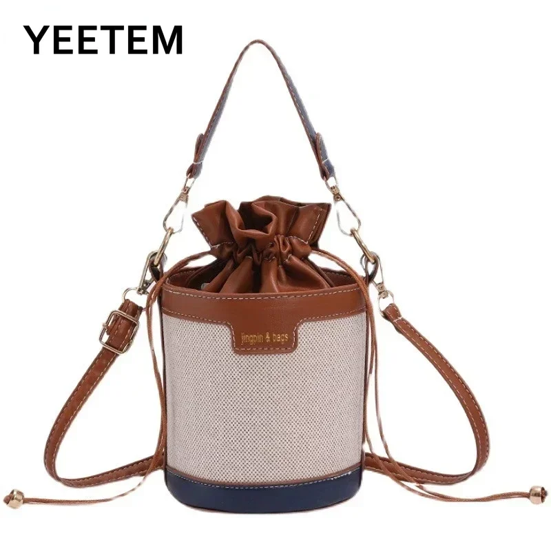 Retro Shoulder Crossbody Bag Designer PU Leather Bucket Handbags Ladies Luxury Bag for Seaside Travel Shopping