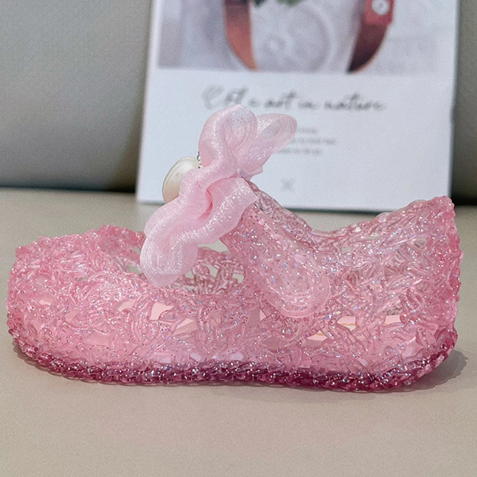 Toddler Little Girls Princess Jelly Mary Jane Shoes Hollow Out Lace Upper Pearl Beaded Summer Elegant Little Kids Flats Sandals - view 5