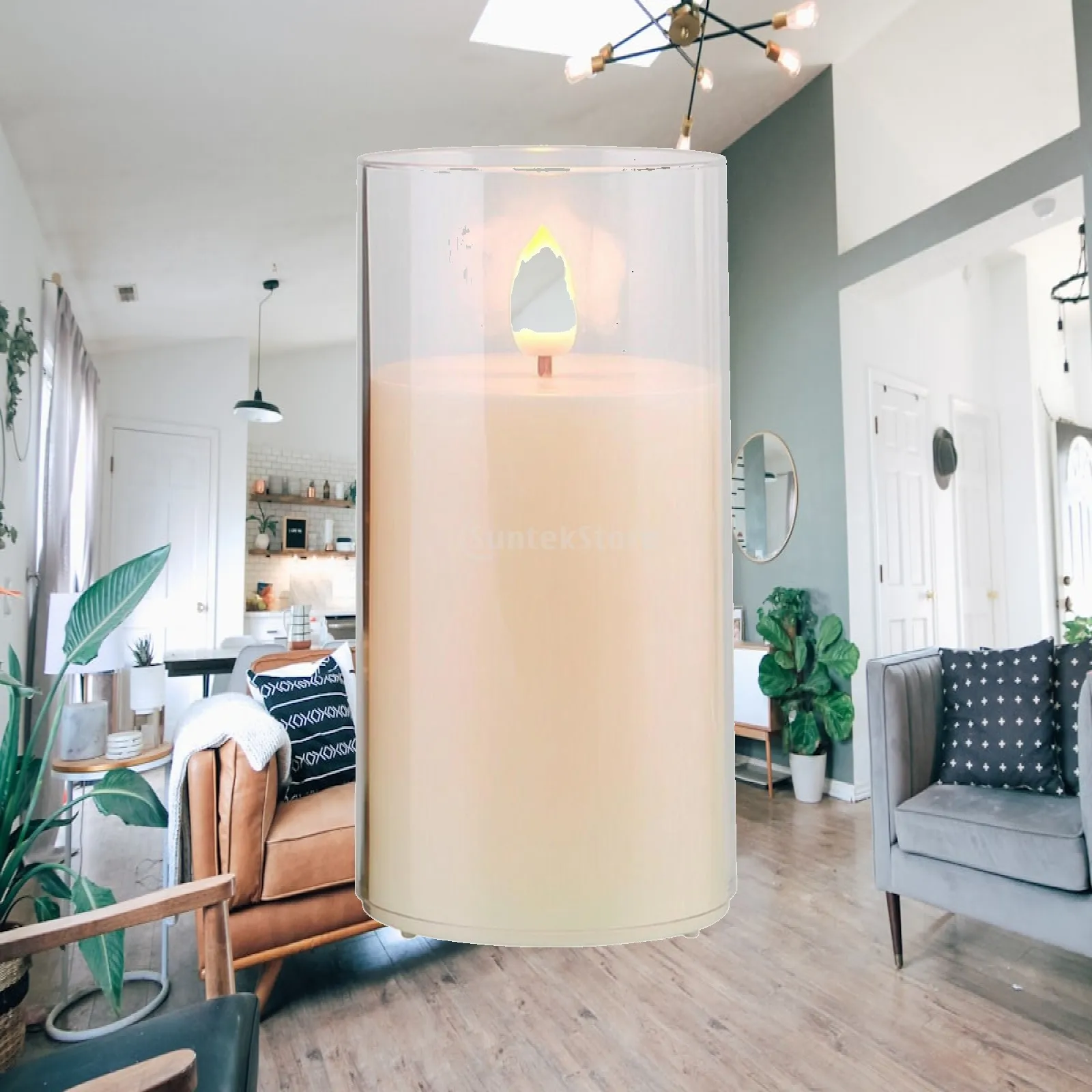 Modern Plastic Electronic Candle with Flickering Flame Effect for Living Room Table and Romantic Event Decoration