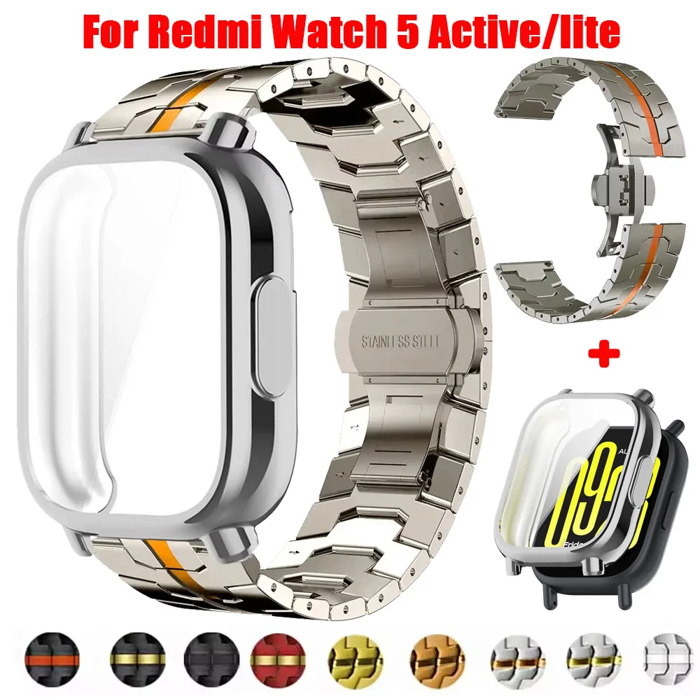 

Ремешок из нержавеющей стали + чехол из ТПУ для Redmi Watch 5, активный металлический ремешок, деловой браслет Correa для Redmi Watch 5 Lite, ремешок для часов