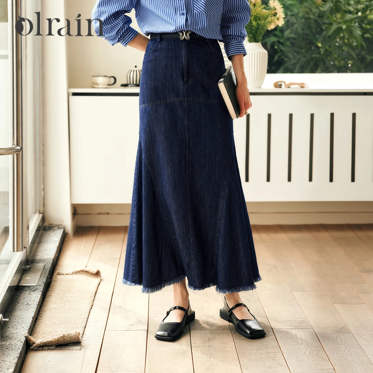 OLrain Women's French Denim Mermaid Skirt 2026 Autumn Fashion High Waist Fishtail Long Jeans Skirts Ladies Clothes N57CB96009