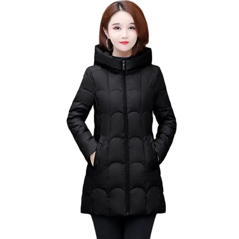 Duck Duck Down  Women's New Hooded Mid-length Fashion Thin And Loose Winter Warm And Cold-proof Pocket Lacket Women's Tide