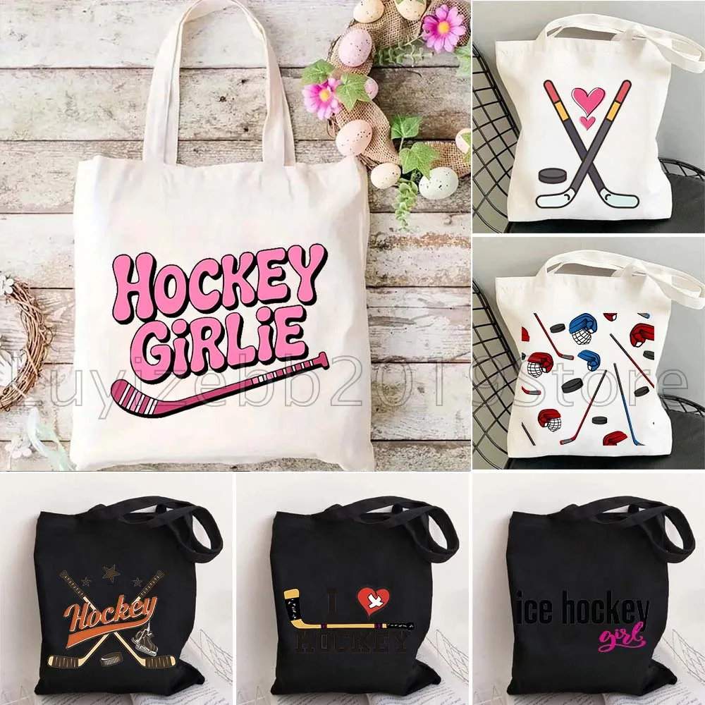 

Ice Hockey Girl Hockey Player Lover Gifts Canvas Shoulder Tote Bag Harajuku Handbag Eco Shopper Reusable Foldable Shopping Bags