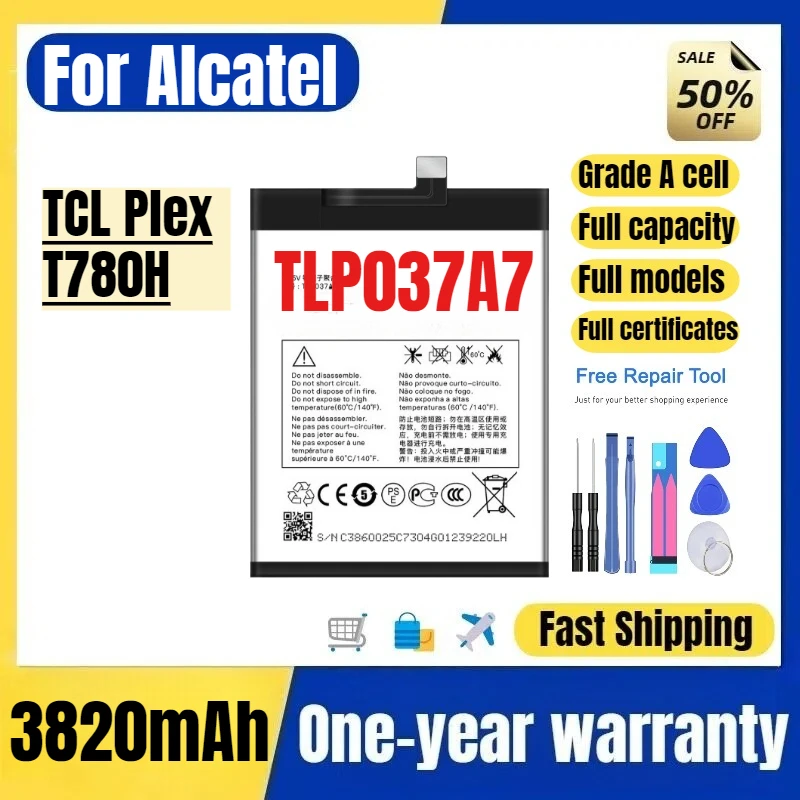 TLP037A7 for Alcatel TCL Plex/T780H Mobile Phone Battery High Quality High Capacity  Replacement Bateria Grade A Cell with Tools