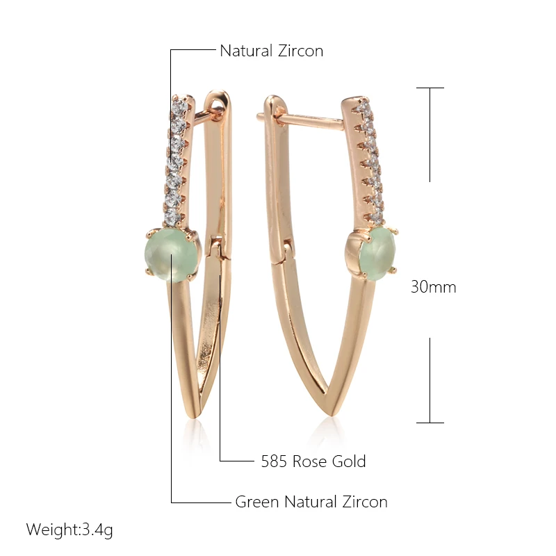 SYOUJYO Green Natural Zircon V Shape Earrings For Women 585 Rose Gold Color All Matching Daily Luxury Jewelry New Best Design
