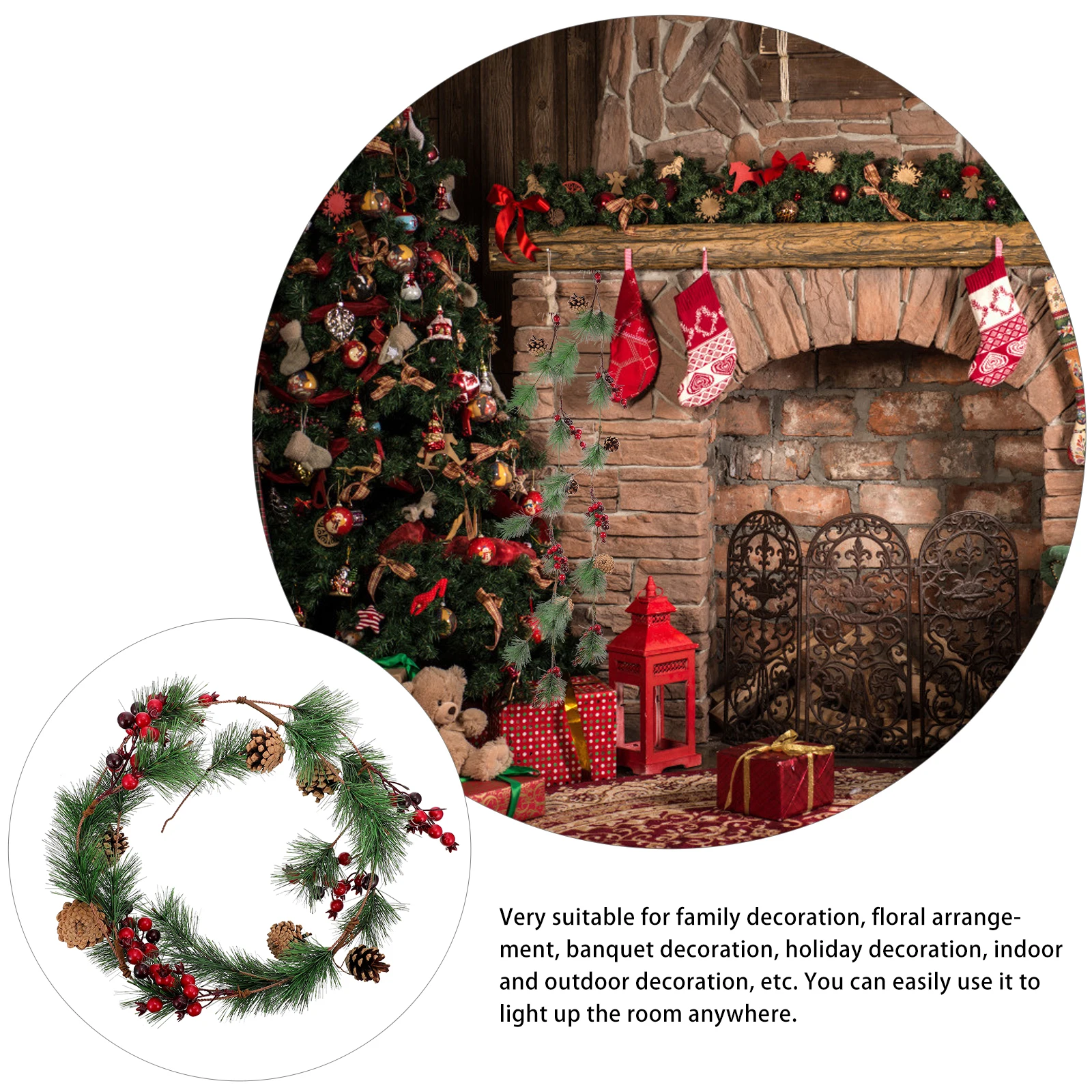 

1pc Christmas Rattan Garland Simulated Rattan Hanging Decor For Home Garden Tree Xmas Decoration Festive Embellishment