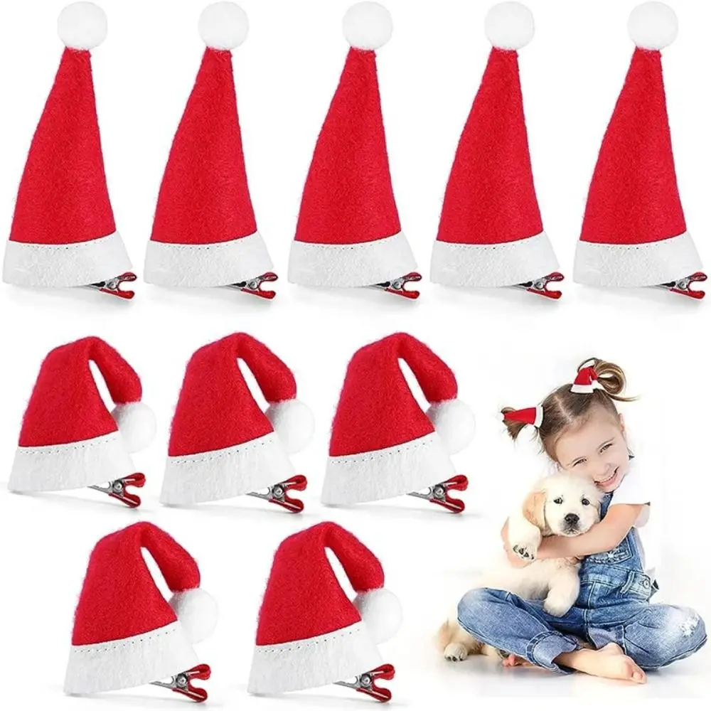 

10Pcs New Santa Christmas Hat Clips Red Handmade Hair Grips Barrettes Mini Christmas Hair Clips Christmas