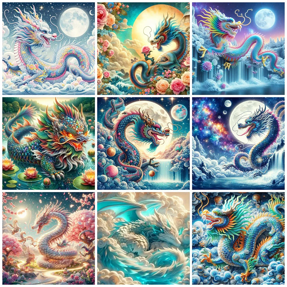 Evershine Volle Runde Quadratische Diamant Malerei Drachen Strass Mosaik Landschaft Mond Stickerei Handgemachte Neujahr Home Decor