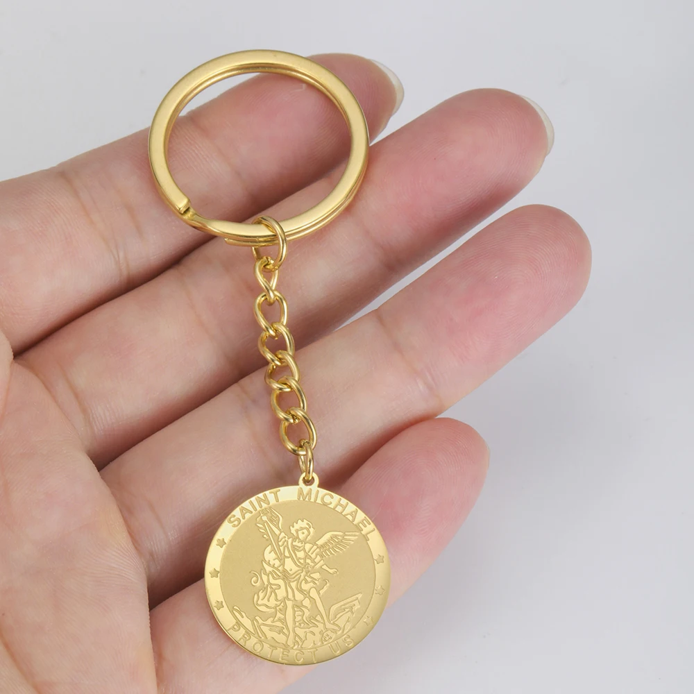 Dawapara Saint Michael Schlüsselanhänger Hexenknoten Doppelschutz Beten für uns Erzengel Religiöser Schmuck Edelstahl Schlüsselanhänger – Detail 4