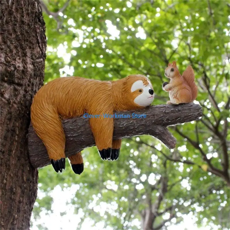 

24td Sloths Squirrel Tree gugger gugger Garden Peeker Figurine Ornament Yard Decor