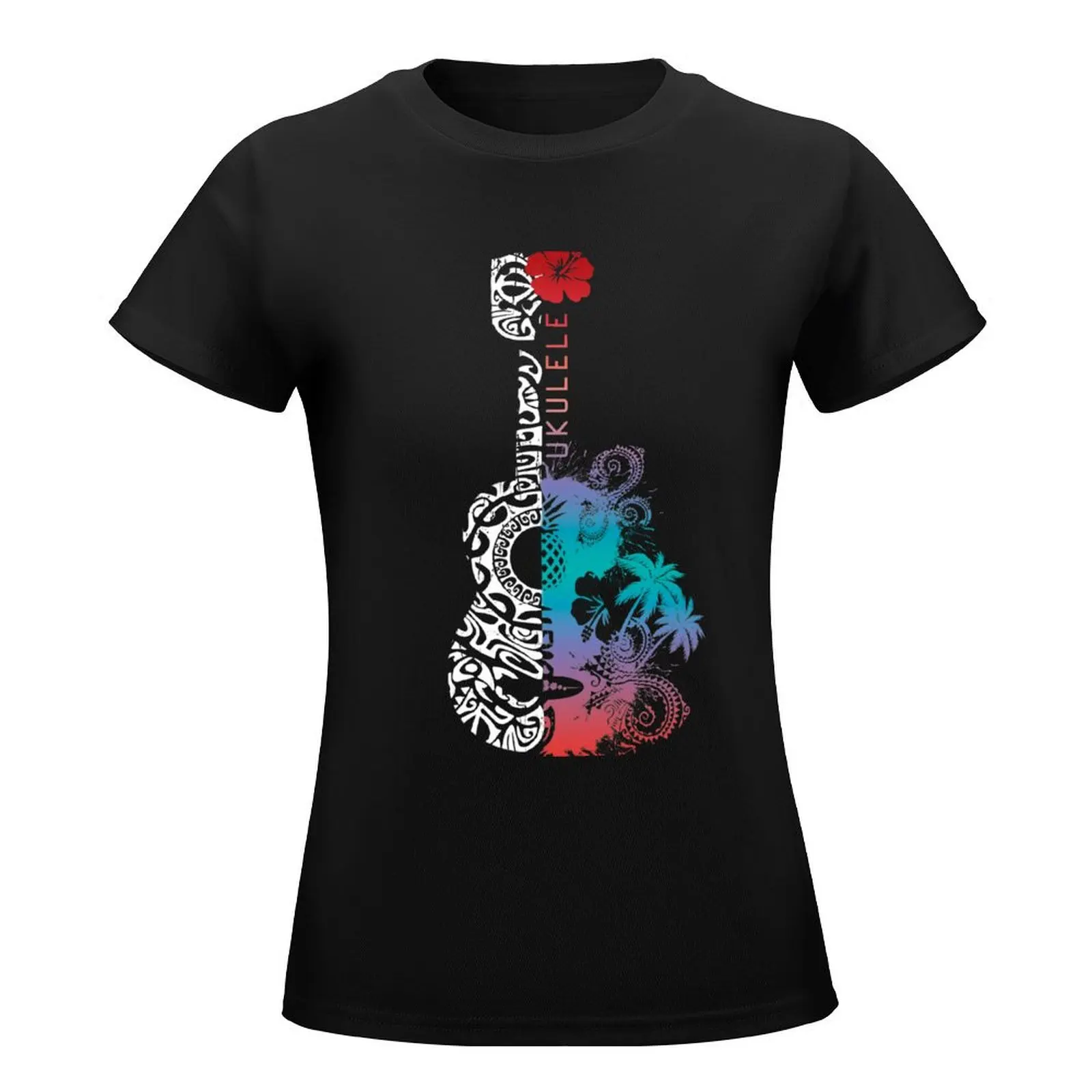 UKULELE HAWAIIAN TATTOO T-Shirt summer top graphics Female clothing tshirts for Women