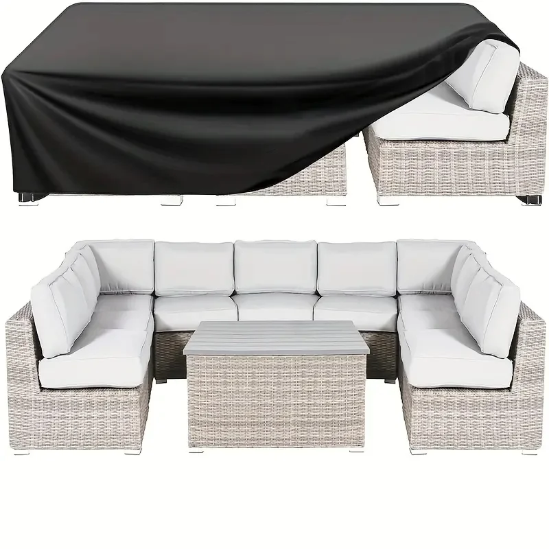 Heavy-Duty Outdoor Sofa Cover,UV,Black,Adjustable Straps for