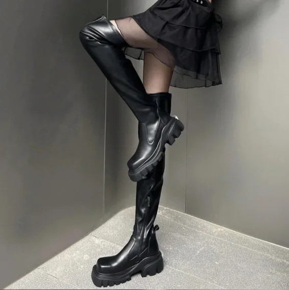 

【ENMAYER】Women Boots 2023 Spring/Autumn Women Sexy Long Boots Over the Knee Socks Shoes Female Fashion Platform Soft Round Toe