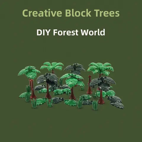 MOC City Garden Building Block Tree Toy DIY Assembly Pine Coconut Tree Street View Forest Plant Trunk Leaves Grass Accessories