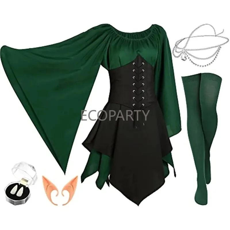 Renaissance Medieval Dress Fairy Elf Traditional Irish Costume Cosplay Elf Ear for Mardi Gras Carnival Dress Masquerade