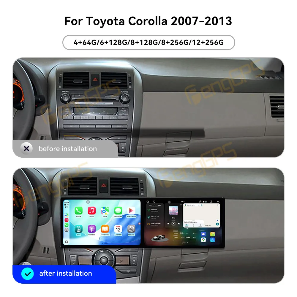 

Автомобильный радиоприемник CarPlay с двойным экраном 10,1 дюйма для Toyota Corolla 2007-2013, мультимедийный плеер с сенсорным экраном, навигационный головное устройство