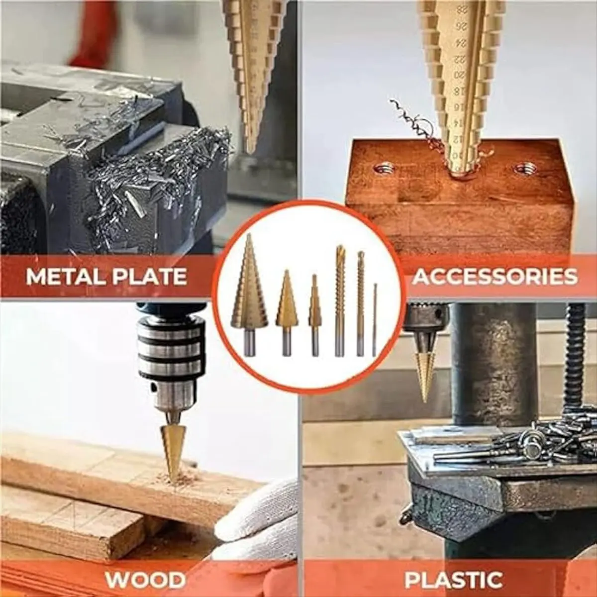 

A58Z 7Pcs Step Drill Groove Saw Drill Set,Groove Saw Drill,Step Up Drill Bits,Spiral Cone Stepped Down Bits for Impact Drill