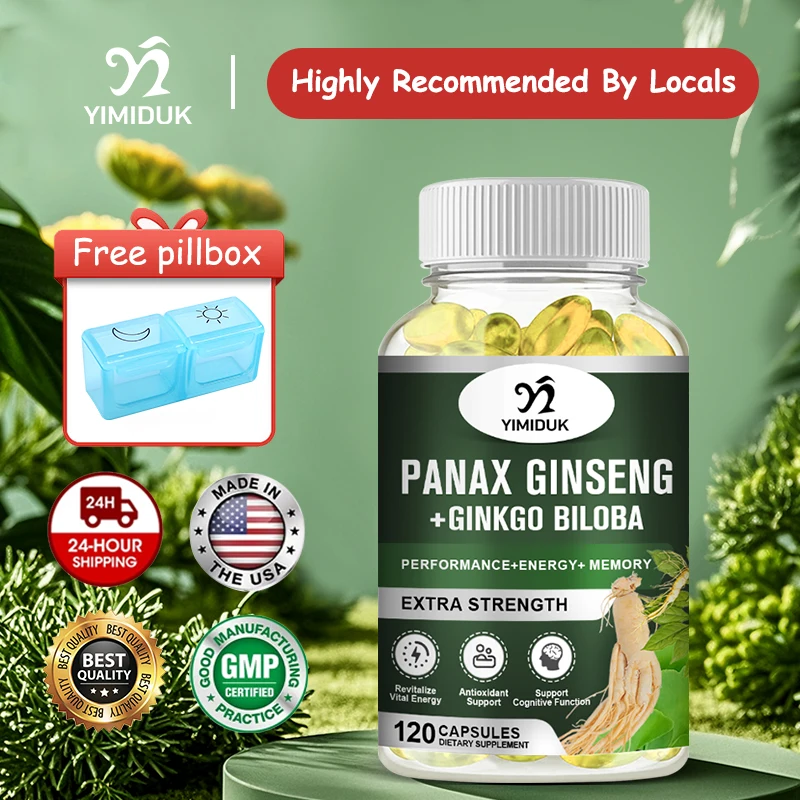 

Yimiduk Ginseng + Ginkgo Biloba Extract Capsules, with Ashwagandha, for Healthy Hormone Balance, Energy Levels, Concentration