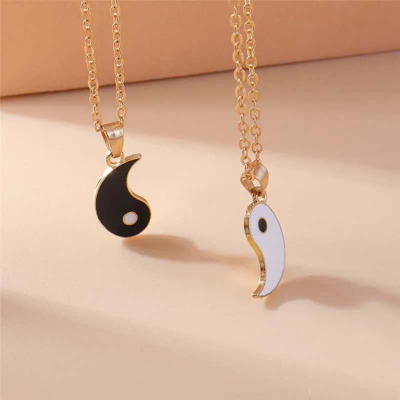 Aihua Heißer Verkauf Emaille Yin Yang Tai Chi Halskette für Frauen Männer Geburtstag Geschenk BFF Beste Freunde Paar Passenden Anhänger Halskette – Detail 6