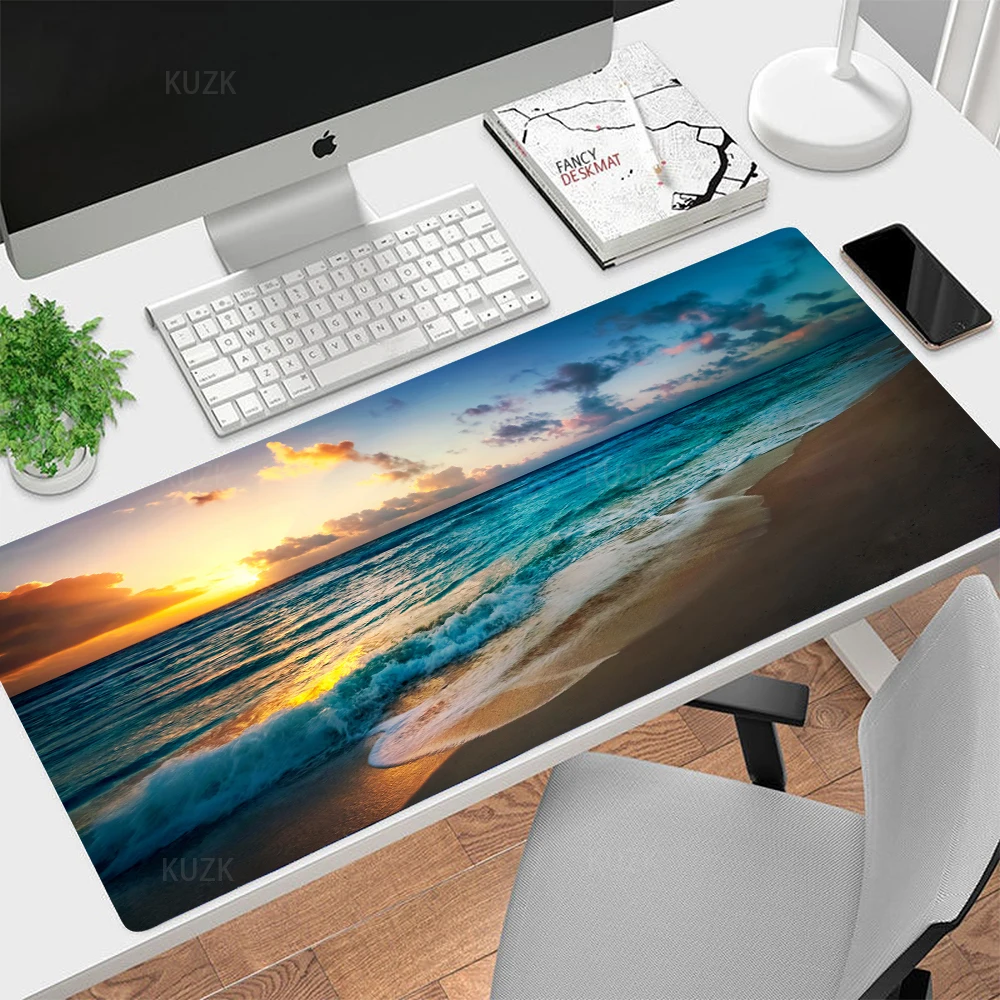 Mouse Pad Gaming Xxl Large Mousepad Lake Blue Sky Beach Hd Print Mouse Mat Natural Rubber Soft Anti Slip Laptop Pad Keyboard Pad