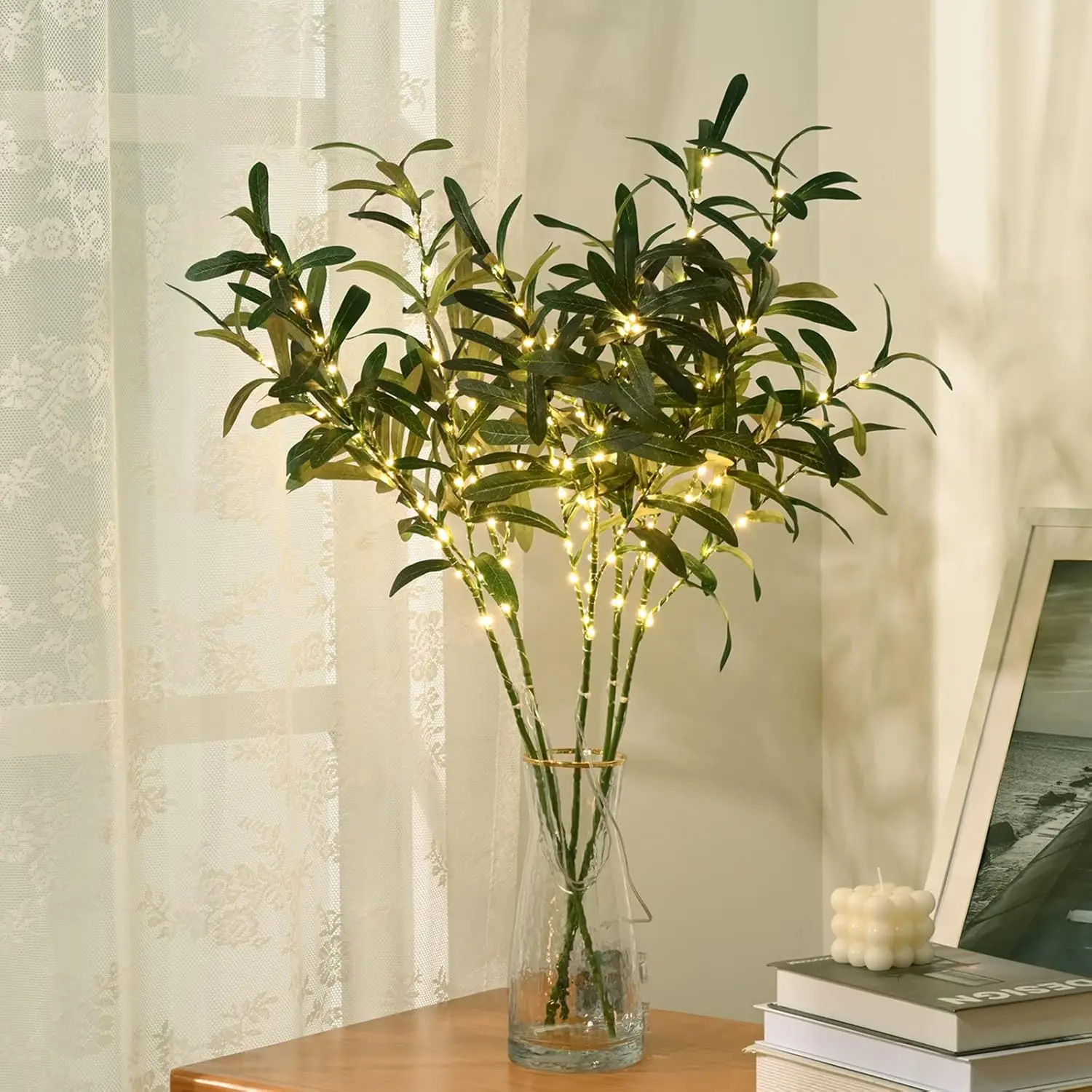 

Artificial Olive Branch LED Lights DIY Cafe Home Office Restaurant Counter Night Light Battery Powered Strip Light Bedroom Led