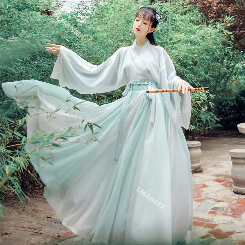 Kostum dansa Hanfu kuno tradisional gaun Cosplay Hanfu putri rakyat Han Oriental gaun Cosplay peri pakaian dansa