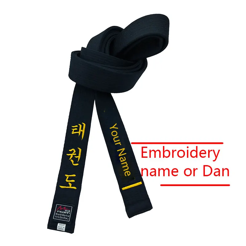 

Taekwondo black belt embroidered Korean width 5cm sports club adult polyester cotton belt customized name Dan national flag