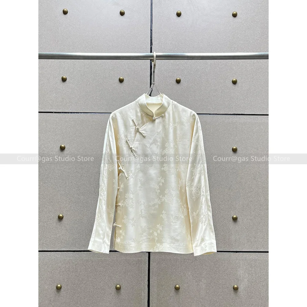 

Premium sense of new Chinese temperament jacquard oblique placket disc button loose blouse 2024 new