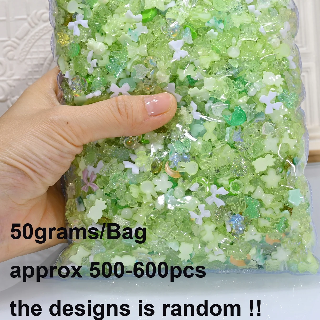 500-600 Uds 50g 3D mezclado lindo dibujos animados encantos de uñas resina flor arco decoración de uñas manicura DIY funda de teléfono accesorios piezas