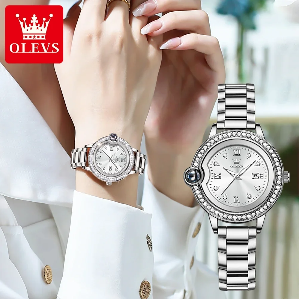 Olves 5588 Luxury Quartz Watches for Women Waterproof Luminous Wristwatches Stainless Steel StrapDiamond Dial Ladies\' Watches